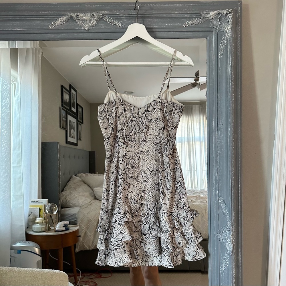 Revolve Bardot Ruffle Snakeskin Print Mini Dress‎ Coquette Feminine XS 4 - Picture 9 of 11